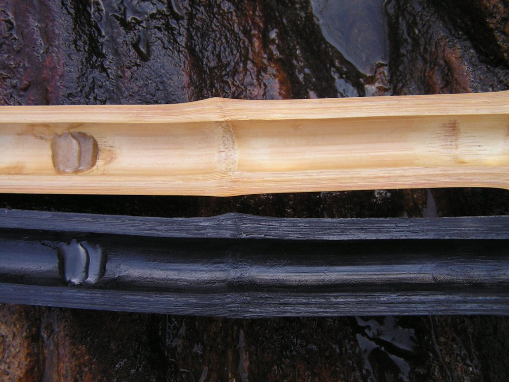 Example of silicone molding and casting results for Bell Shakuhachi which copies the finest details of the bamboo texture