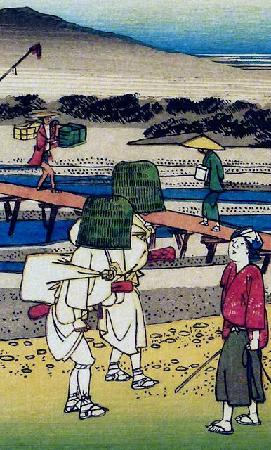 Shakuhachi guides Kisokaido Road, Echikawa - by Utagawa Hiroshige (1797-1858) komuso