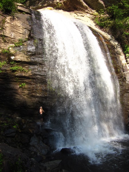 Playing shakuhachi piece Taki Otoshi the waterfall Honkyoku under a giant waterfall, 2011